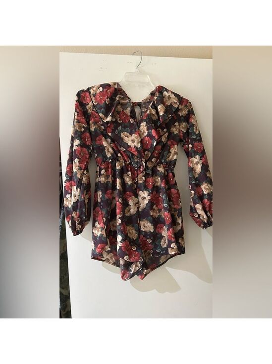 SHEIN Pants - Frenchy Black Red Cream Floral Long Sleeve Romper